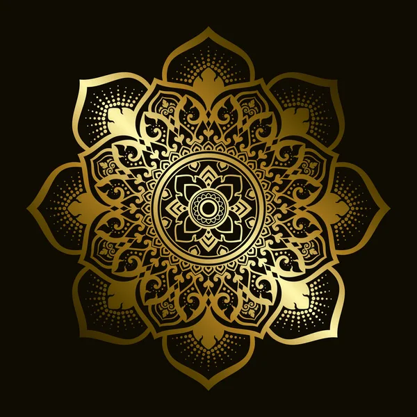 金色のグラデーションでタイのアートスタイルに適用される曼荼羅パターン 暗い黒の背景 ベクターイラスト — ストックベクタ
