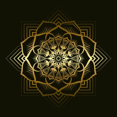 Mandala deseni Tayland sanat tarzında altın gradyan ile uygulanır. Siyah arka plan. Vektör illüstrasyonu.