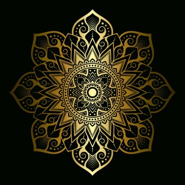 Mandala deseni Tayland sanat tarzında altın gradyan ile uygulanır. Siyah arka plan. Vektör illüstrasyonu.