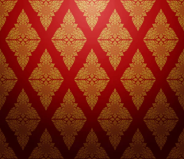 ダマスクスタイルのタイのアートパターン 赤の背景に豪華な黄金のダイヤモンドの形 ベクターイラスト — ストックベクタ