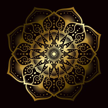 Mandala deseni Tayland sanat tarzında altın gradyan ile uygulanır. Siyah arka plan. Vektör illüstrasyonu.