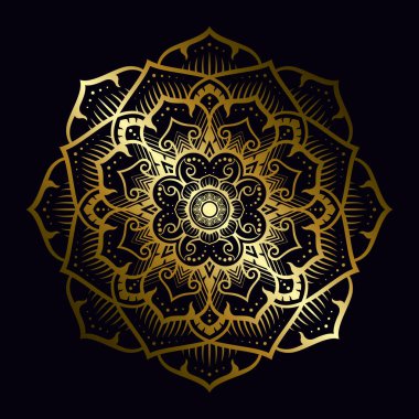 Mandala deseni Tayland sanat tarzında altın gradyan ile uygulanır. Siyah arka plan. Vektör illüstrasyonu.