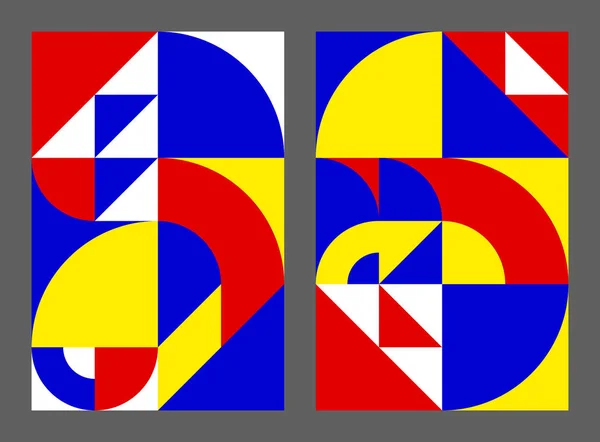 Abstraktes Hintergrundmuster Geometrie Bauhaus Stil Entwickelt Mit Primärfarbtönen Vektorillustration — Stockvektor