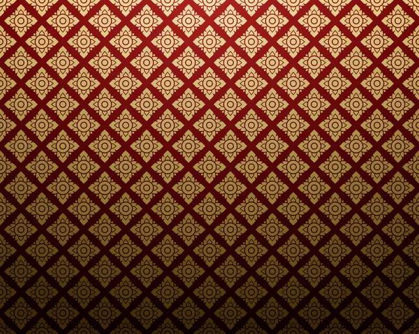 Тайский Рисунок Стиле Дамаска Роскошная Золотая Квадратная Форма Красным Фоном — стоковый вектор