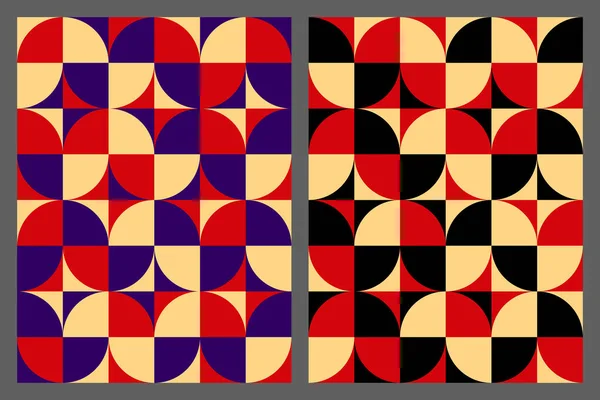 Geometric Patterns Circles Semicircles Squares Abstract Background Retro Tones Bauhaus — Stockvektor
