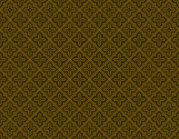 Seamless Modern Thai Art Pattern Brown Gold Crossed Square Shape — Stockový vektor