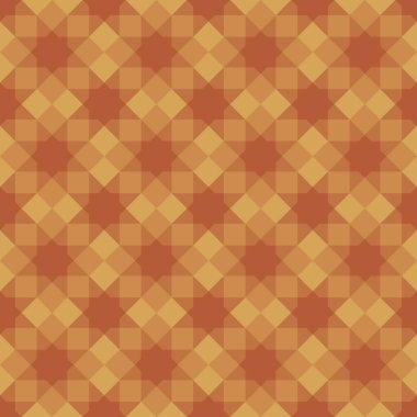 Seamless abstract background pattern. Square shape and orange eight-pointed star. Texture design for vector illustration.