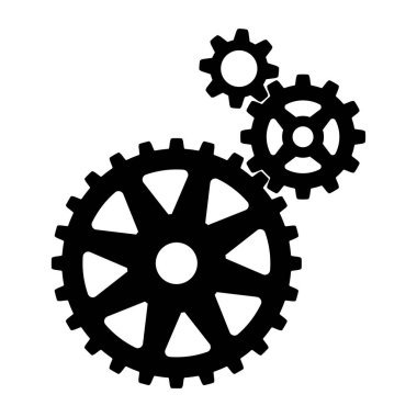 3 sizes of mechanical cogwheels, small 8 teeth, medium 12 teeth and large 24 teeth. Black silhouette gear icon design element. White background. Vector illustration.