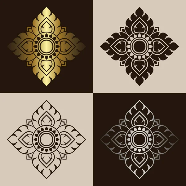 Ensemble Motifs Art Thaïlandais Traditionnel Prajam Yam Solide Brun Foncé — Image vectorielle