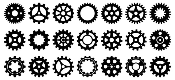 Collection Mechanical Cogwheels Small Large Gears Black Silhouette Sprocket Icon — Stock Vector