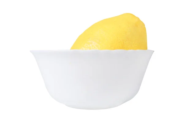 Zitrone Einer Weißen Schüssel Auf Einem Isolierten Weißen Hintergrund — Stockfoto
