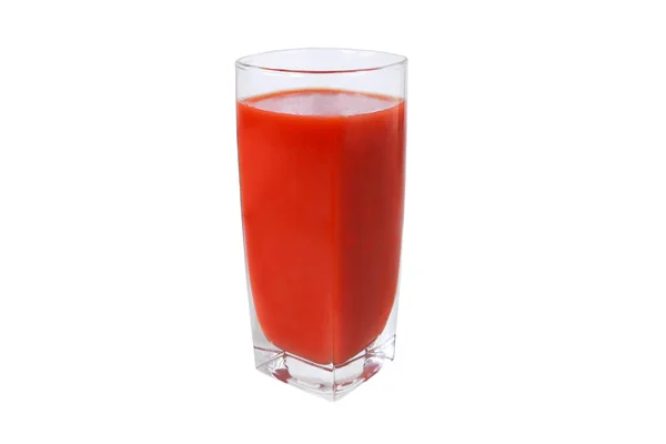 Verre Avec Jus Tomate Sur Fond Blanc Isolé — Photo