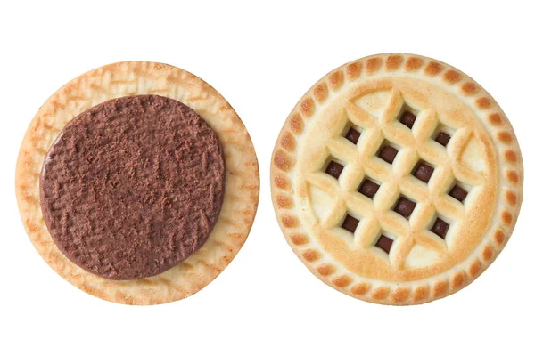 Galletas Sándwich Con Chocolate Relleno Aislado Blanco — Foto de Stock