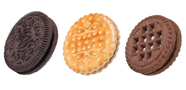 Set Von Cookies Auf Einem Isolierten Weißen Hintergrund Sandwich Oder — Stockfoto