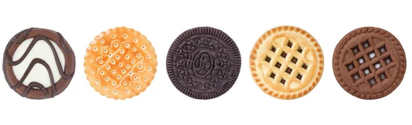 Diferentes Tipos Cookies Sobre Fondo Blanco Aislado Conjunto Galletas Chocolate — Foto de Stock