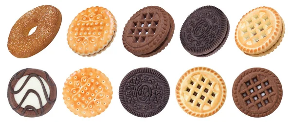 Kekse Mit Schokolade Gefüllt Isoliert Auf Weiß Set Von Cookies — Stockfoto