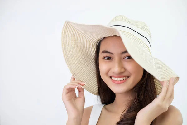 Retrato Belleza Una Joven Mujer Asiática Usando Sombrero Para Viajar —  Fotos de Stock