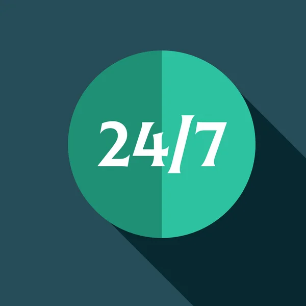 7 / 24 destek, iş zamanı vektör çizimi. EPS10. Hizmet kavramı. Düz renk. Arama, yardım merkezi veya teknik destek. Sembol, logo, mobil, uygulama, tasarım, web, dev, ui, ux için soğukta izole edilmiş işaret işareti