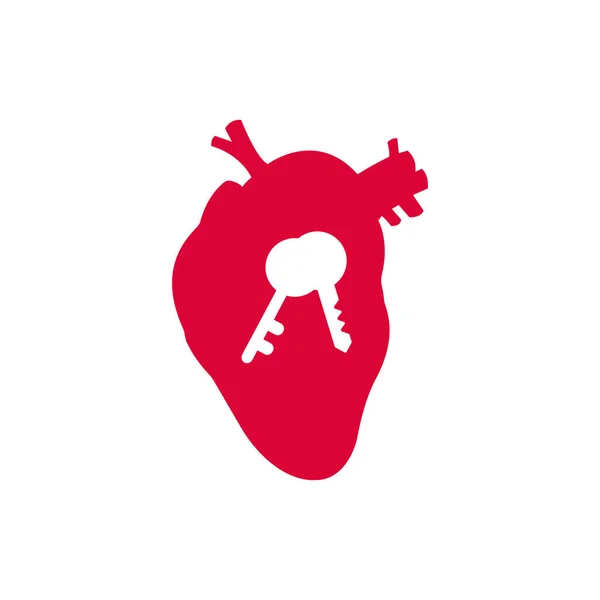 Anahtarlar kalp vektörü kırmızı resimde. EPS 10. Renkli simge. Beyazın üstünde izole edilmiş moda bir sembol. Aşk konsepti. İşaret bilgi, logo, uygulama, banner, web tasarımı, dev, ui, ux için kullanılabilir