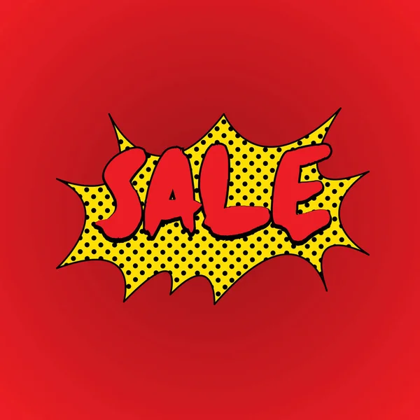 İndirimli nokta deseni, komik vektör illüstrasyonu EPS 10. Patlama şablonu. Retro noktalı sarı konuşma balonu. Logo, uygulama, banner, web, tasarım, dev, ui, ux, gui için kırmızı üzerine moda düz resim