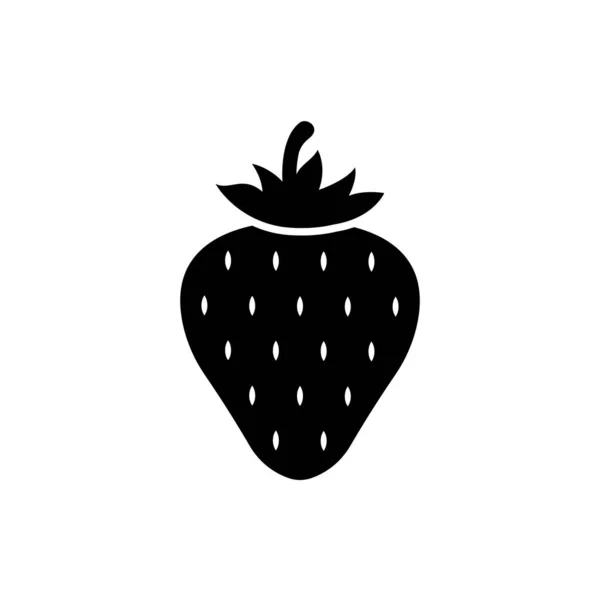 Solid Black Strawberry Fruit Icon Vector Eps Fresh Berry Illustration — Vetor de Stock