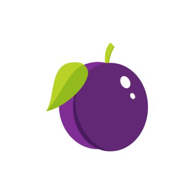Fresh plum fruit vector icon in color. EPS 10. Plums fruits illustration. Vegetarian menu. Vegan, healthy food. Can be used for topics like freshness, detox, nutrition, restaurant, market