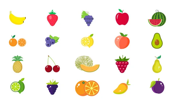Top 20 fresh colorful fruits illustration. Vector. Set of summer fruits. EPS 10. Healthy vegan food. Diet vitamin collection of vegeterian, sweet, nature, cartoon, super healthiest and nutritious