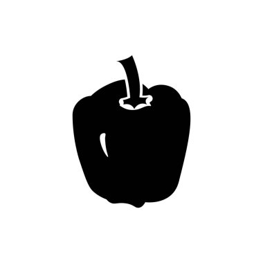 Biberli sebze simgesi koyu siyah Paprika düz çizim çiftlik pazarı ürünü. Vejetaryen yemekleri taze, sağlıklı organik yiyecekler. Vegan için ekin konsepti. Beyazda izole edilmiş