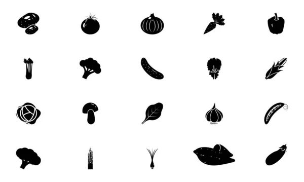 Vegetables Icons Set Solid Black Vegetables Flat Illustration Farm Market — Foto de Stock