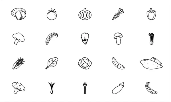 Vegetables Icons Set Outline Black Vegetables Flat Illustration Farm Market — Stockfoto