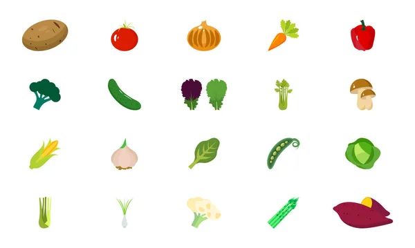 Vegetables Icons Set Sign Color Vegetables Flat Illustration Farm Market — Foto Stock
