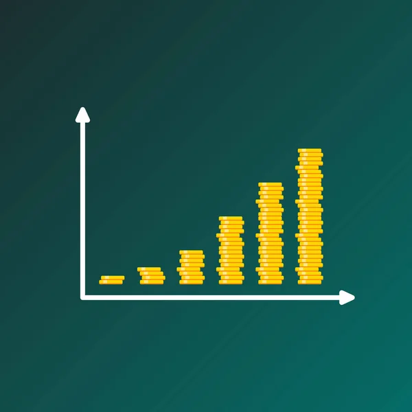 Grafik veya madeni para büyüme grafiği simgesi. Renkli basit bir illüstrasyon. Grafik simgesi büyüyor. Finansal büyüme, iş ilerlemesi. Herhangi bir platform ve amaç için kullanılır dev uygulama, tasarım ağı, ui