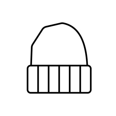 Vector outline black beanie hat icon. EPS 10......Illustration of warm apparel..Winter clothes sign.Women's hat on white. Used for shop, web, dev, ui. Flat, isolated, symbol, logo, app, design, ux