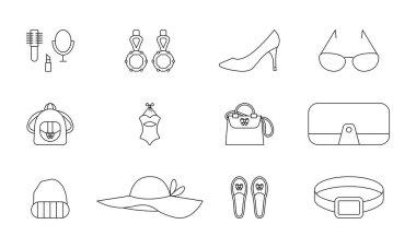 Vector womens personal accessories icon.. EPS 10. Cosmetics and makeup tools... Women accessories. Isolated on white... Shoes, High heel shoes sign... Illustrations set for any purpose dev, app, web