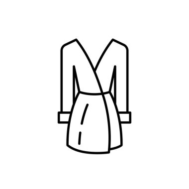 Vector outline ladys gown after bath icon. EPS 10.. Home clothes for women...... Woman robe symbol.. Silk kimono sign... Isolated on white background. Illustration used for dev, app, design, web, ui.
