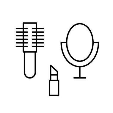 Vector womens personal accessories icon.. EPS 10. Cosmetics and makeup tools... Women accessories. Isolated on white... Comb, lipstick, mirror sign.. Illustration for any purpose dev, app, web, ui