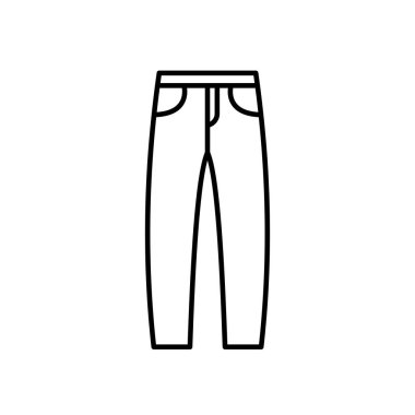 Mens jeans outline template icon.. Basic clothing men symbol.... Men classic jeans.. Front view clothin, Isolated on white background. For Illustration, logo, app, web design, dev, ui