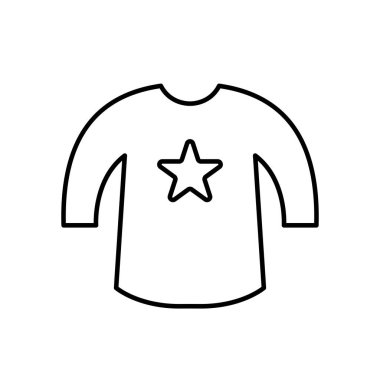 Baby sweatshirt outline black icon. Front side view kids wear.... Simple kid clothin. Isolated on white.. Cute sweatshirt with a star.. For app, banner, web, print, design, dev, ui, ux