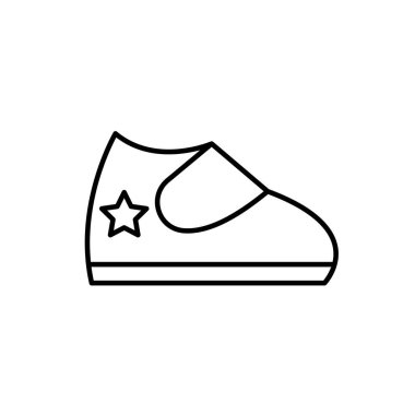 Baby shoes with a star outline icon. Little newborn boots symbol. Children sneakers.. Kids shoe on white. Isolated booties line sign.. For app, banner, web, design, dev, ui, ux, print