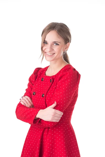 Hermosa modelo posando en vestido rojo — Foto de Stock