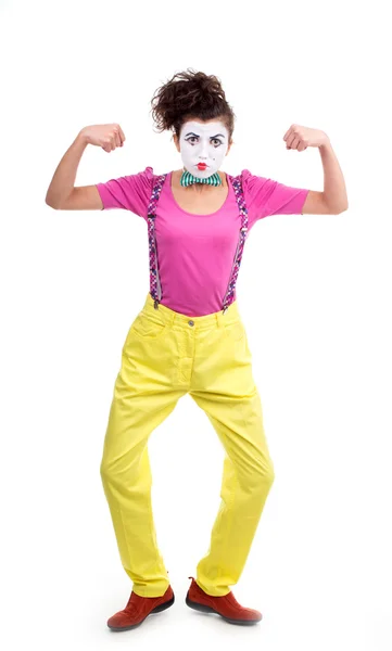Girl clown doing exercises — Stock Photo, Image