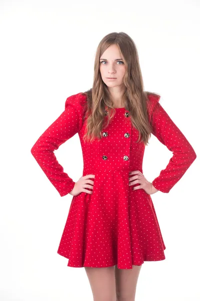 Hermosa modelo posando en vestido rojo —  Fotos de Stock