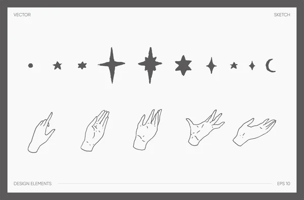 Elementos Design Vetorial Para Logotipo Mãos Estrelas Logótipo Místico Mágico —  Vetores de Stock