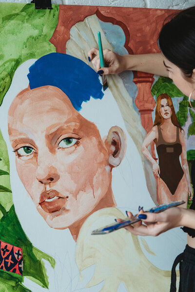 Pretty Female Artist Painting Brush Her Art Studio Stock Picture