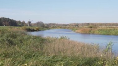 Yavaş çekimde nehir kenarındaki sonbahar otlarını çekiyoruz.