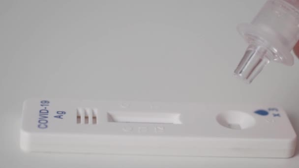 Coronavirus test at home, close-up test strips with drops of solution — Stock videók
