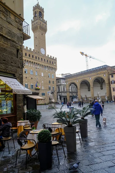 Prosinec 2021 Florencie Itálie Kavárna Lidmi Náměstí Náměstí Piazza Della — Stock fotografie