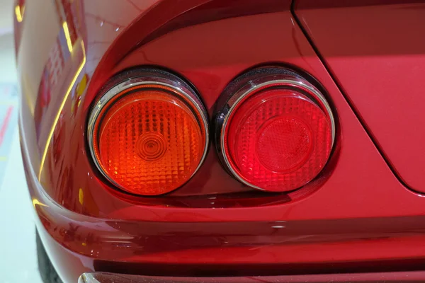 Headlights Red Sportscar Close Car Details Transportation Car Repair — Foto de Stock