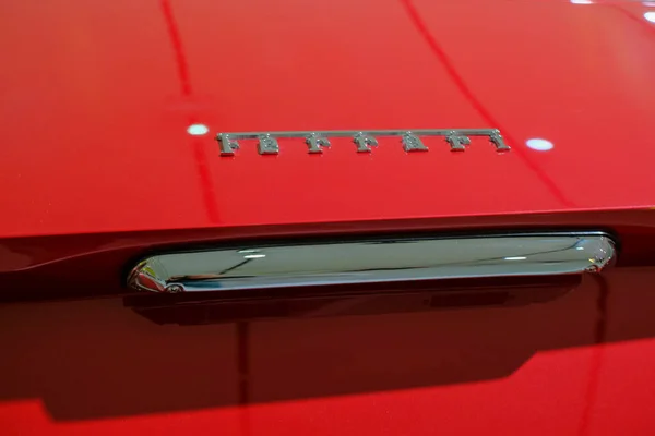 May 2022 Modena Italy Ferrari Logo Icon Close Red Car — Stock Photo, Image