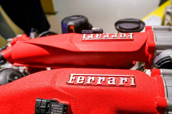 May 2022 Modena Italy Ferrari Red Sportscar Engine Close Automobile — Stock Photo, Image